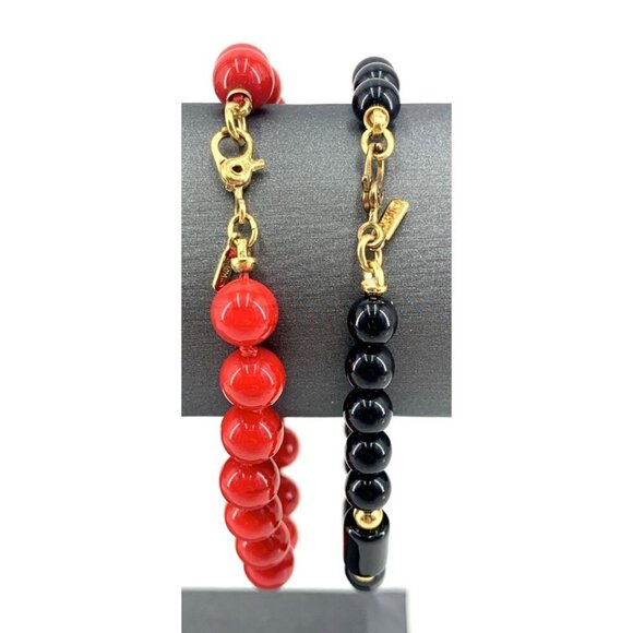 Monet Bracelets Red Glass Bead Black Glass Bead and Barrel Lot of 2 Vtg - Picture 3 of 6